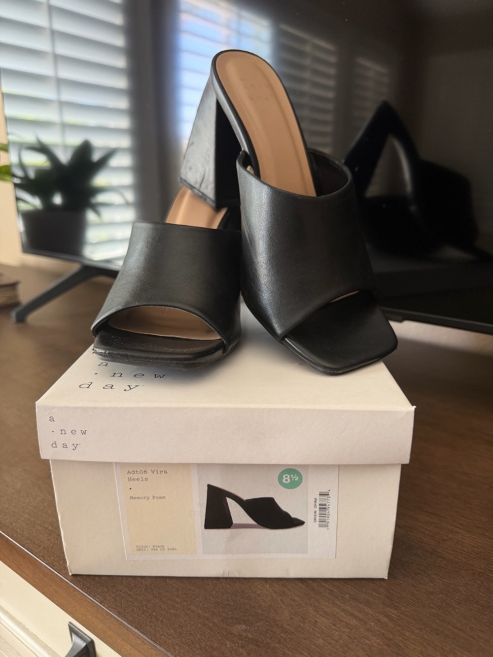 a new day Black Open-Toe Square-Sling Mules